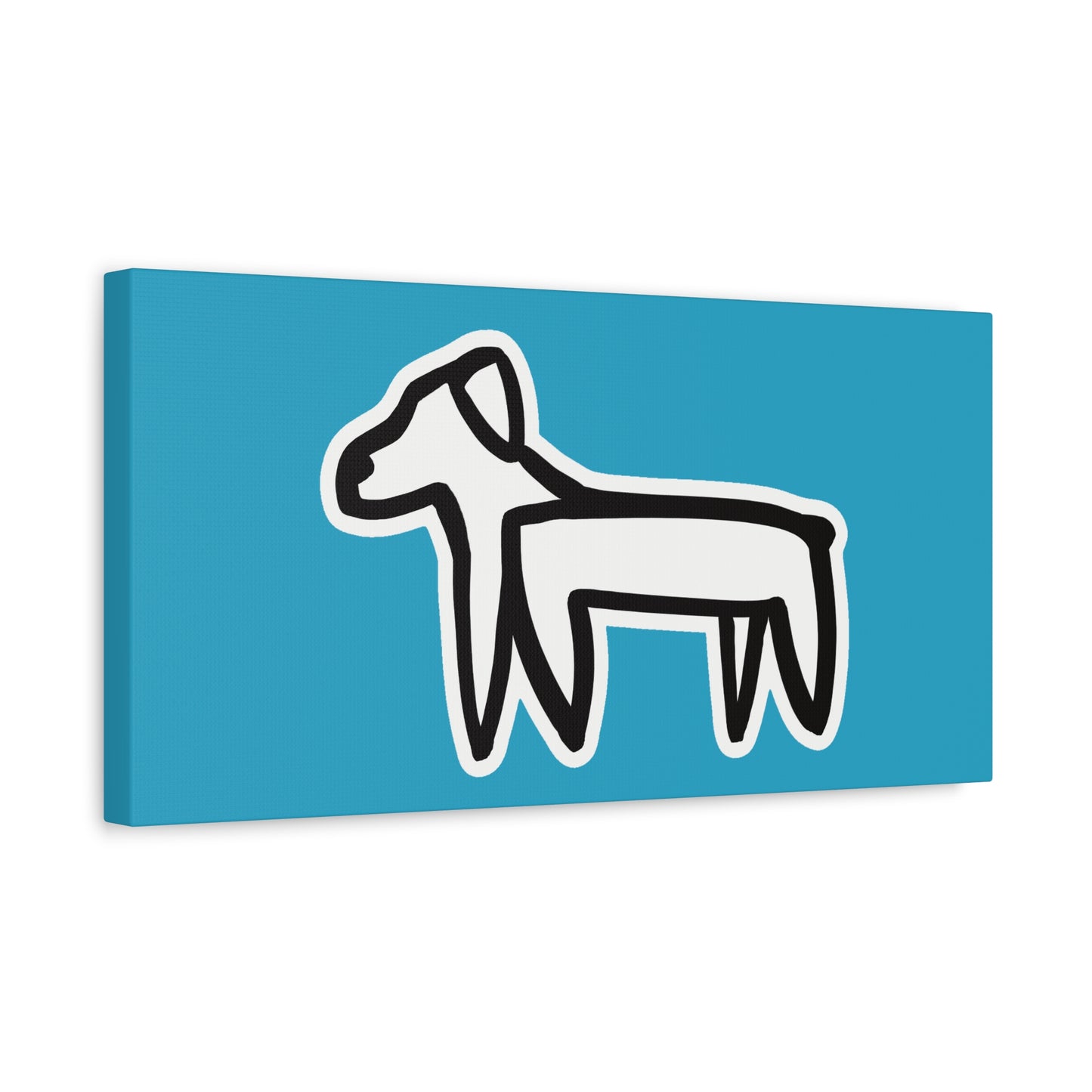 Dog Canvas Print on Turquoise (Sticker Style Black Dog) - Dog Drawing Wall Art