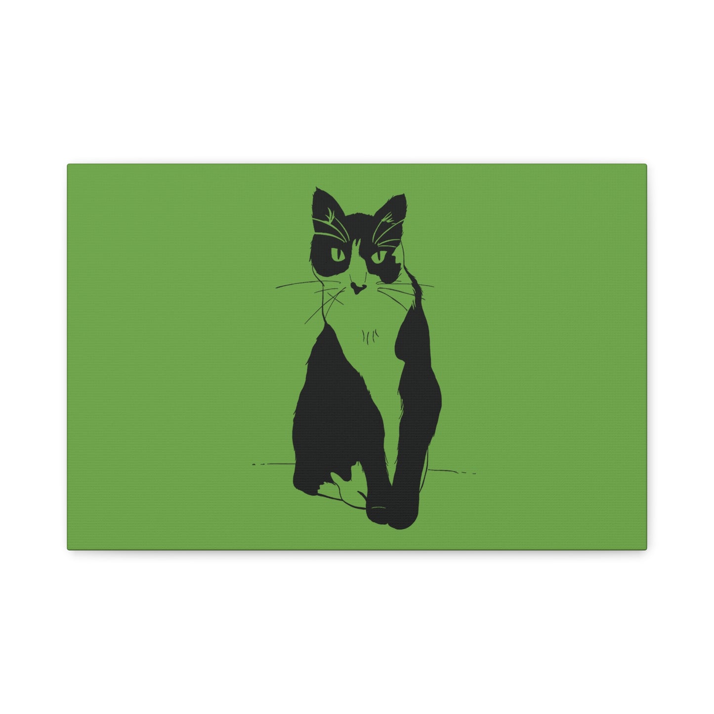 Cat Canvas Print on Green (Transparent Style Cat) - Cat Drawing Art