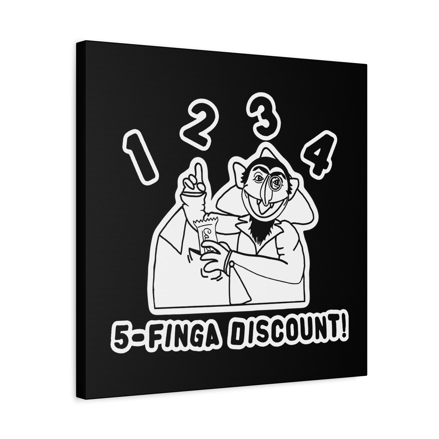 Five Finger Discount Outline Canvas Print Black - Sesame Street The Count Parody Art Print