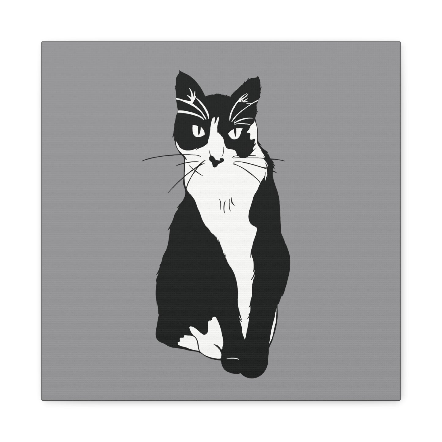 Cat Canvas on Grey (B&W Style Cat) - Cat Drawing Art