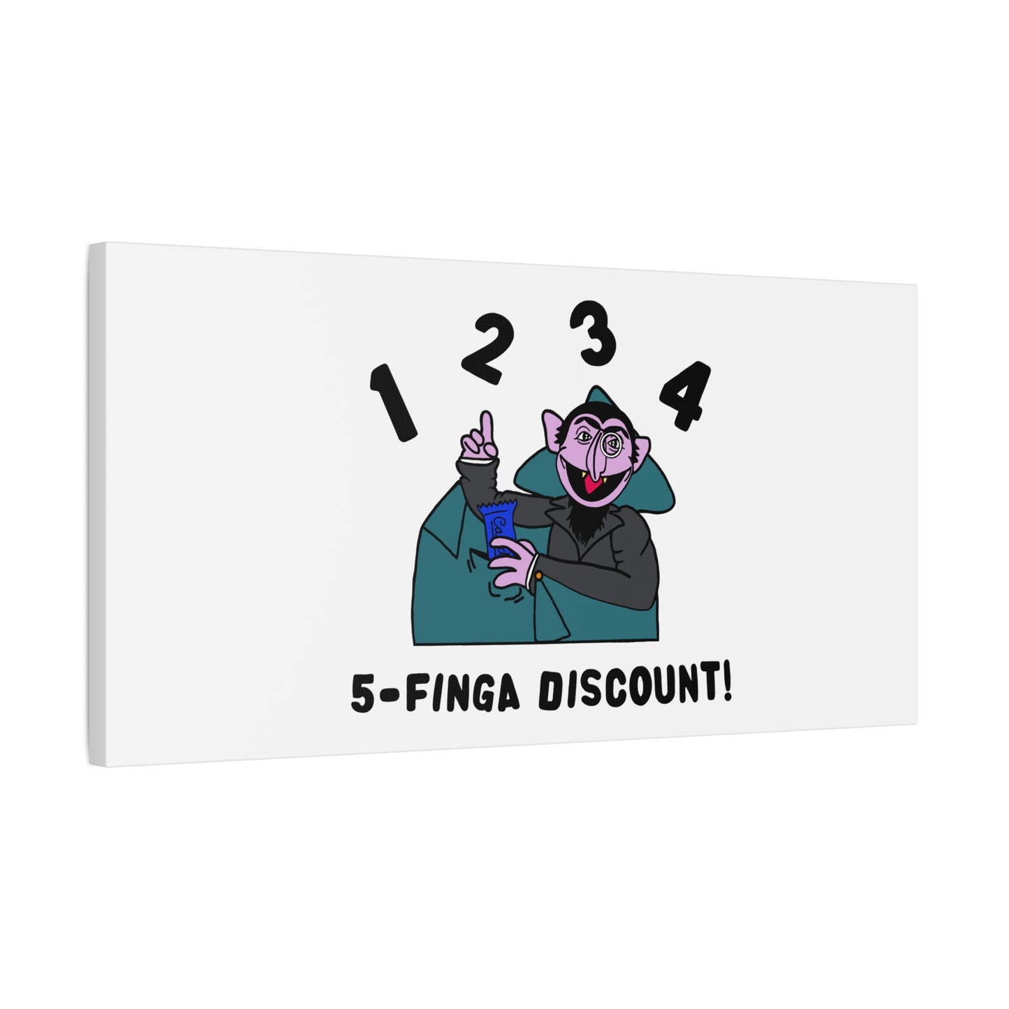 Five Finger Discount Canvas Print White - Sesame Street The Count Parody Art Print