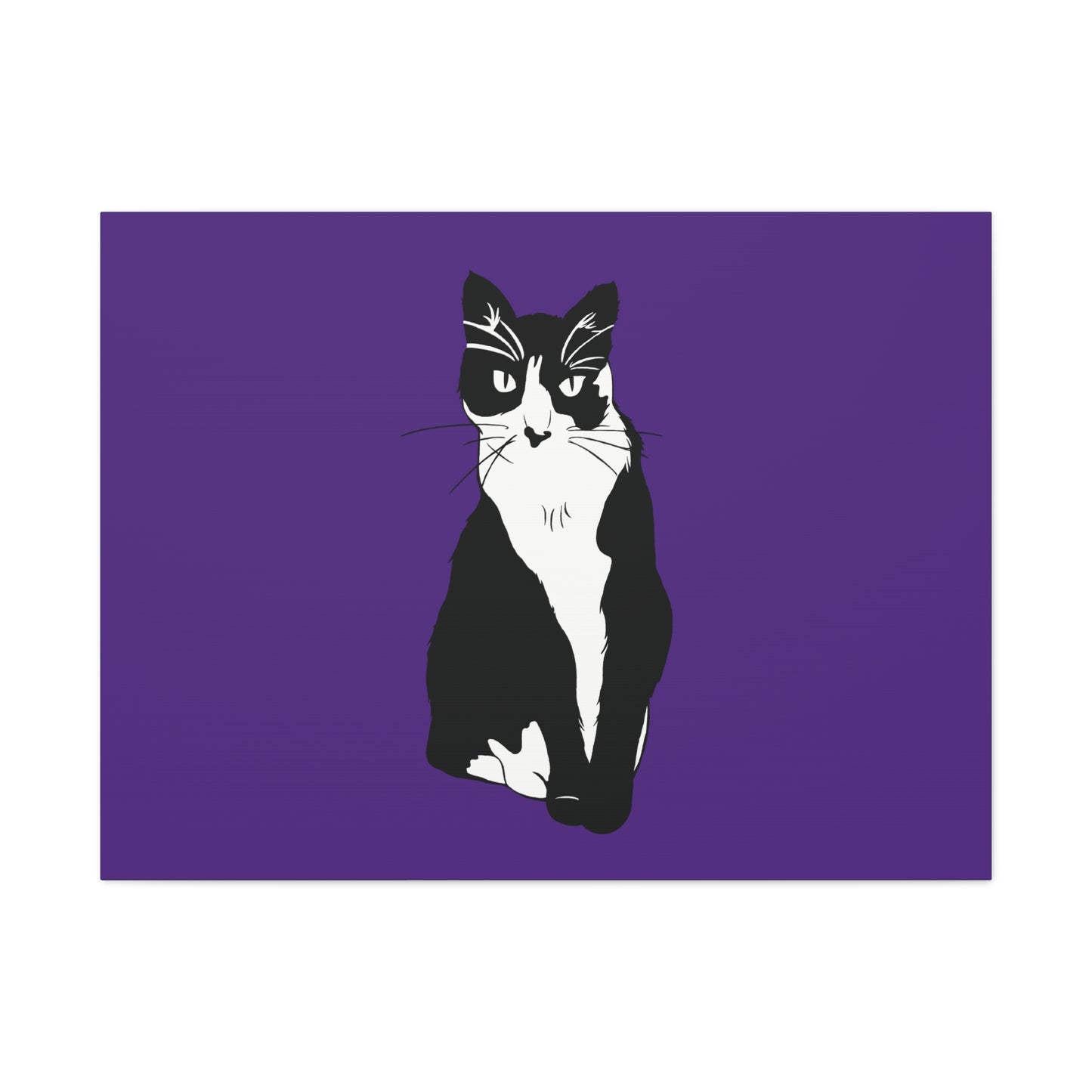 Cat Canvas on Purple (B&W Style Cat) - Cat Drawing Art