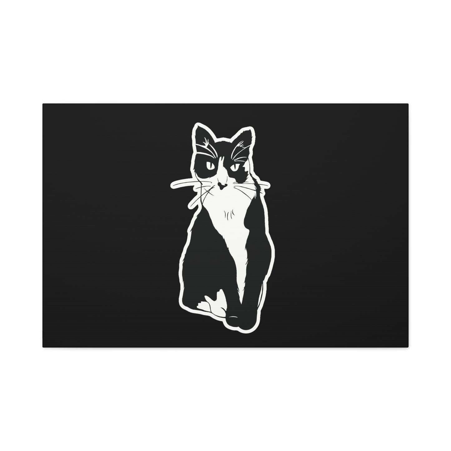 Cat Canvas Print on Black (Sticker Style Cat) - Cat Drawing Art