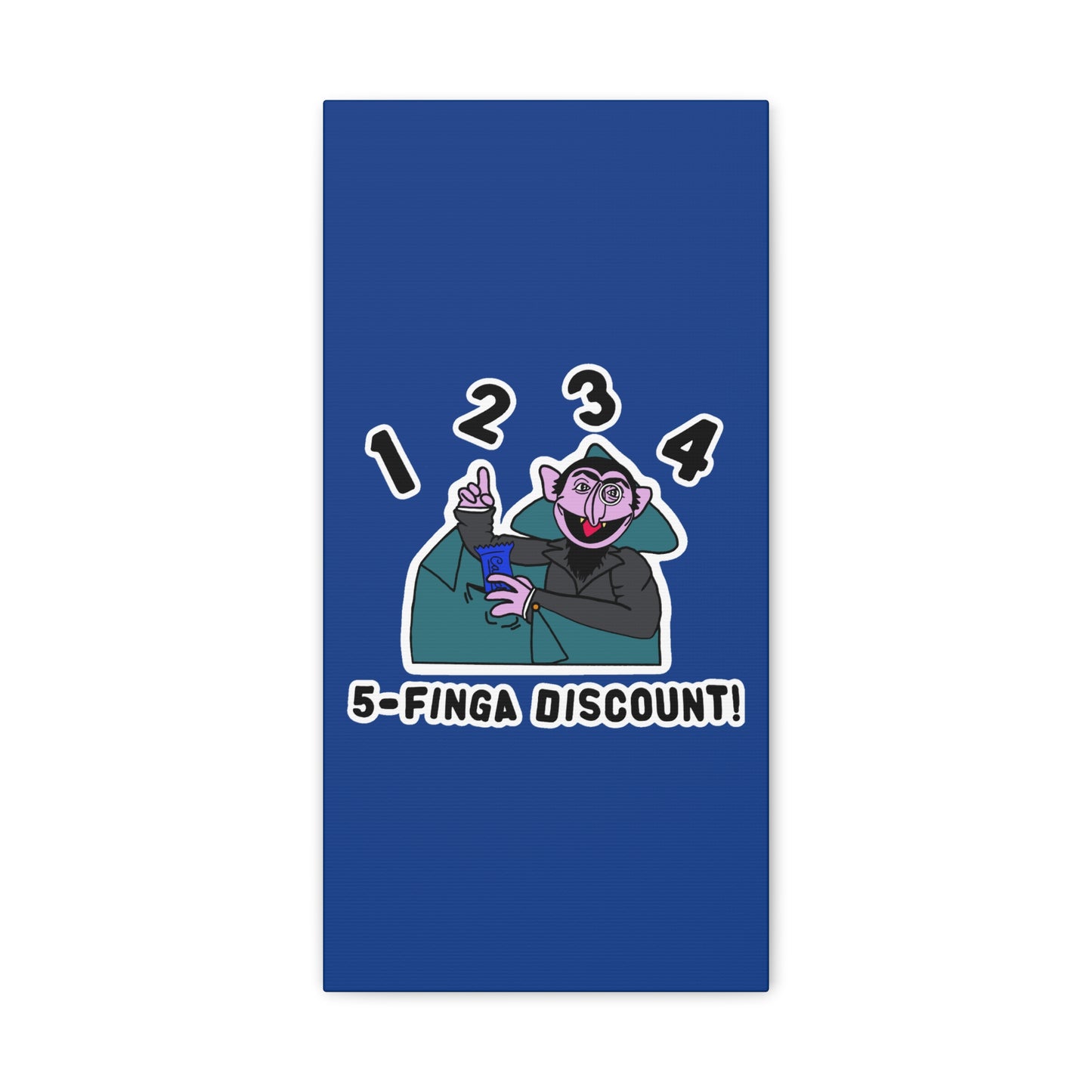 Five Finger Discount Canvas Print Dark Blue - Sesame Street The Count Parody Art Print