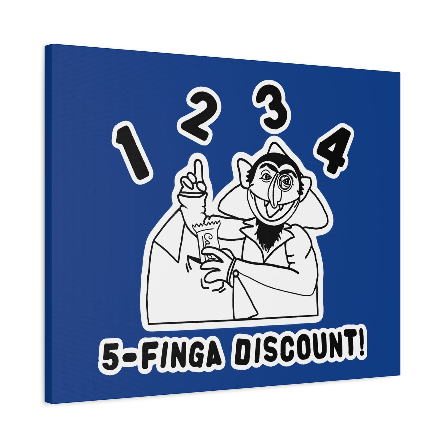 Five Finger Discount Outline Canvas Print Dark Blue - Sesame Street The Count Parody Art Print