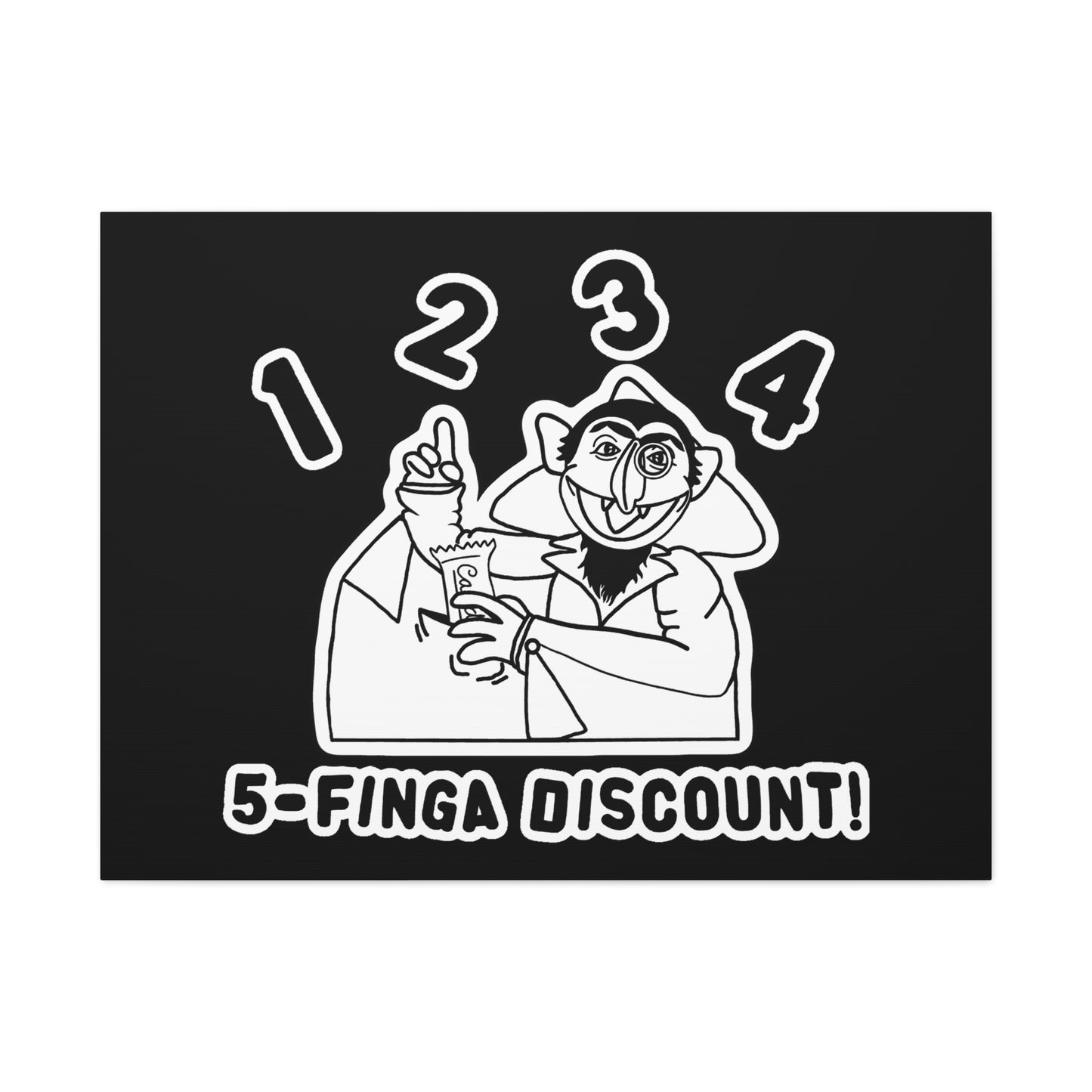 Five Finger Discount Outline Canvas Print Black - Sesame Street The Count Parody Art Print