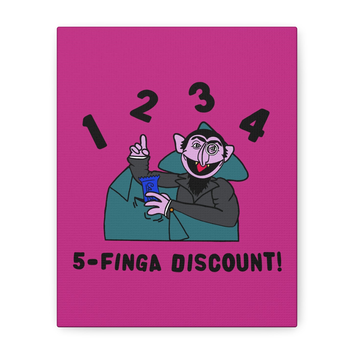 Five Finger Discount Canvas Print Pink - Sesame Street The Count Parody Art Print