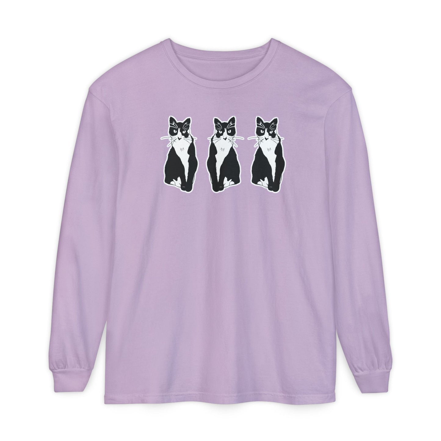 Cat x3 Long Sleeve Tee (Sticker Style Cat) - Cat Drawing Shirt