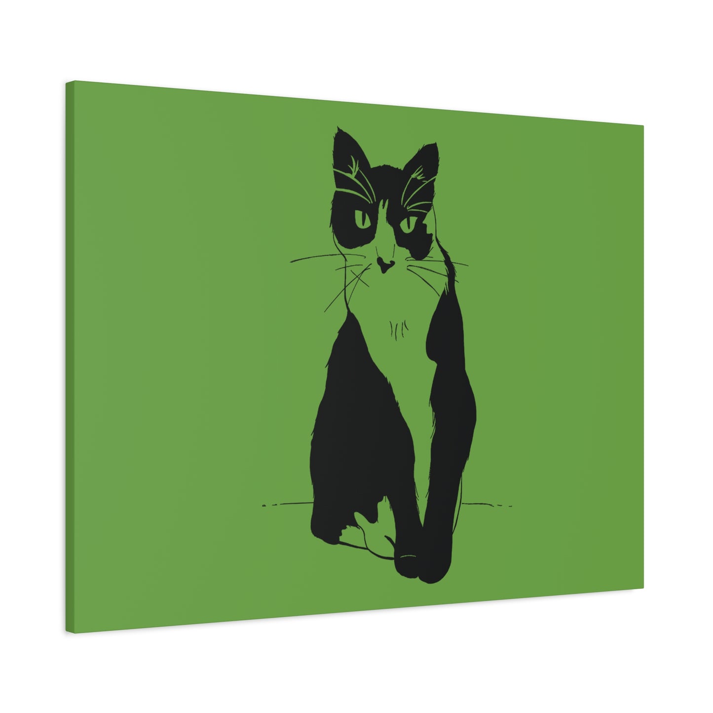 Cat Canvas Print on Green (Transparent Style Cat) - Cat Drawing Art