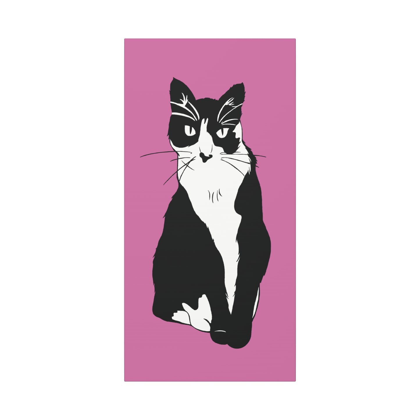 Cat Canvas on Light Pink (B&W Style Cat) - Cat Drawing Art