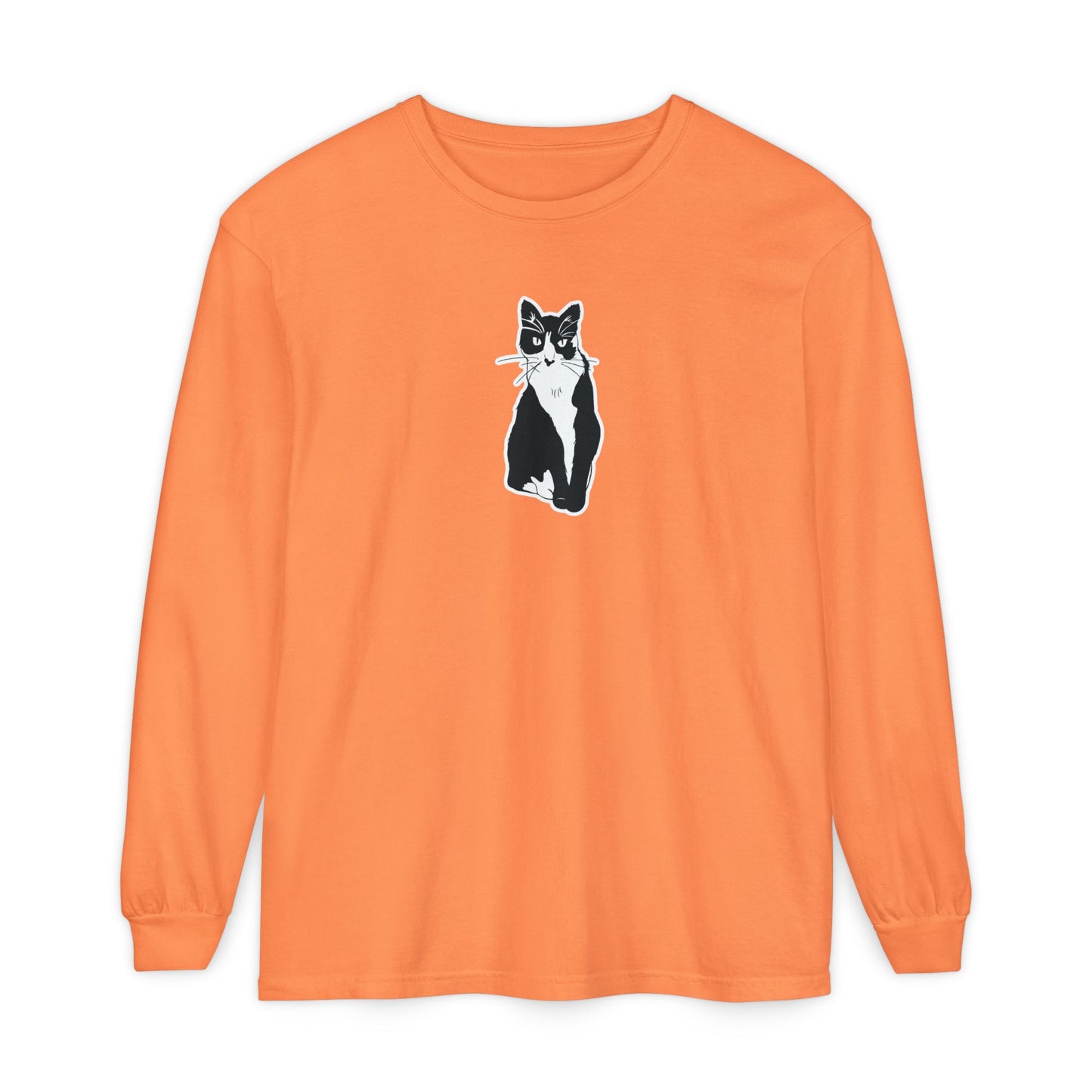 Cat Long Sleeve Tee (Sticker Style Cat) - Cat Drawing Shirt