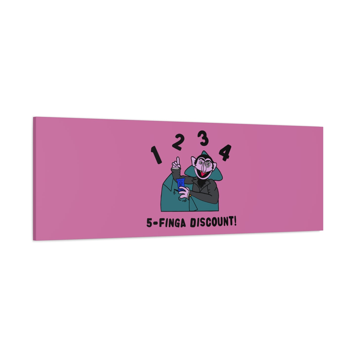 Five Finger Discount Canvas Print Light Pink - Sesame Street The Count Parody Art Print