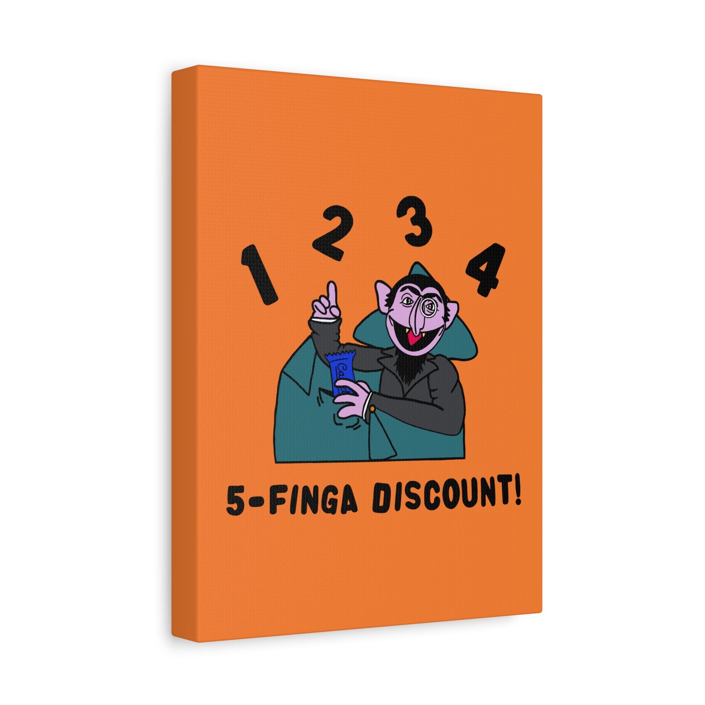 Five Finger Discount Canvas Print Light Orange - Sesame Street The Count Parody Art Print