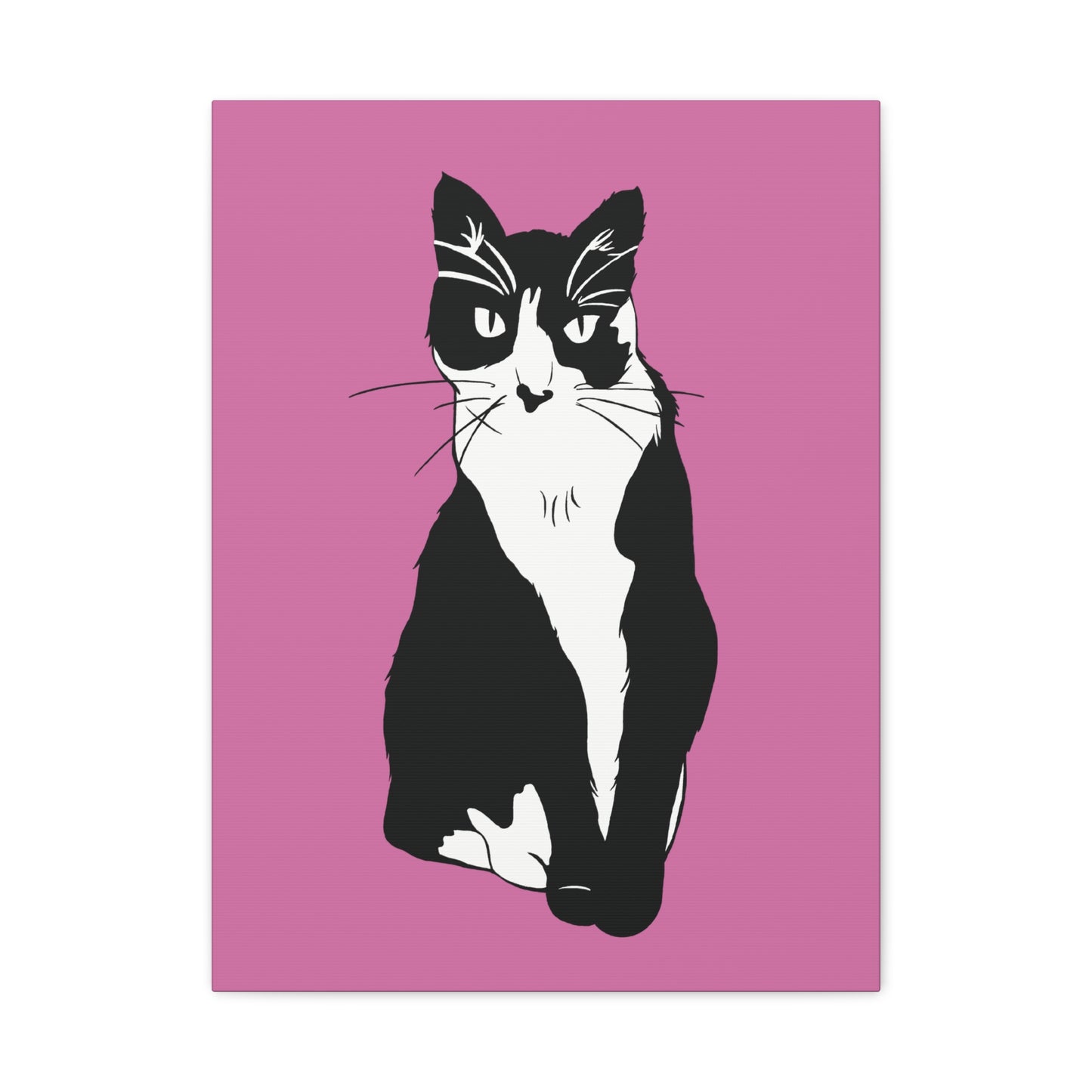 Cat Canvas on Light Pink (B&W Style Cat) - Cat Drawing Art
