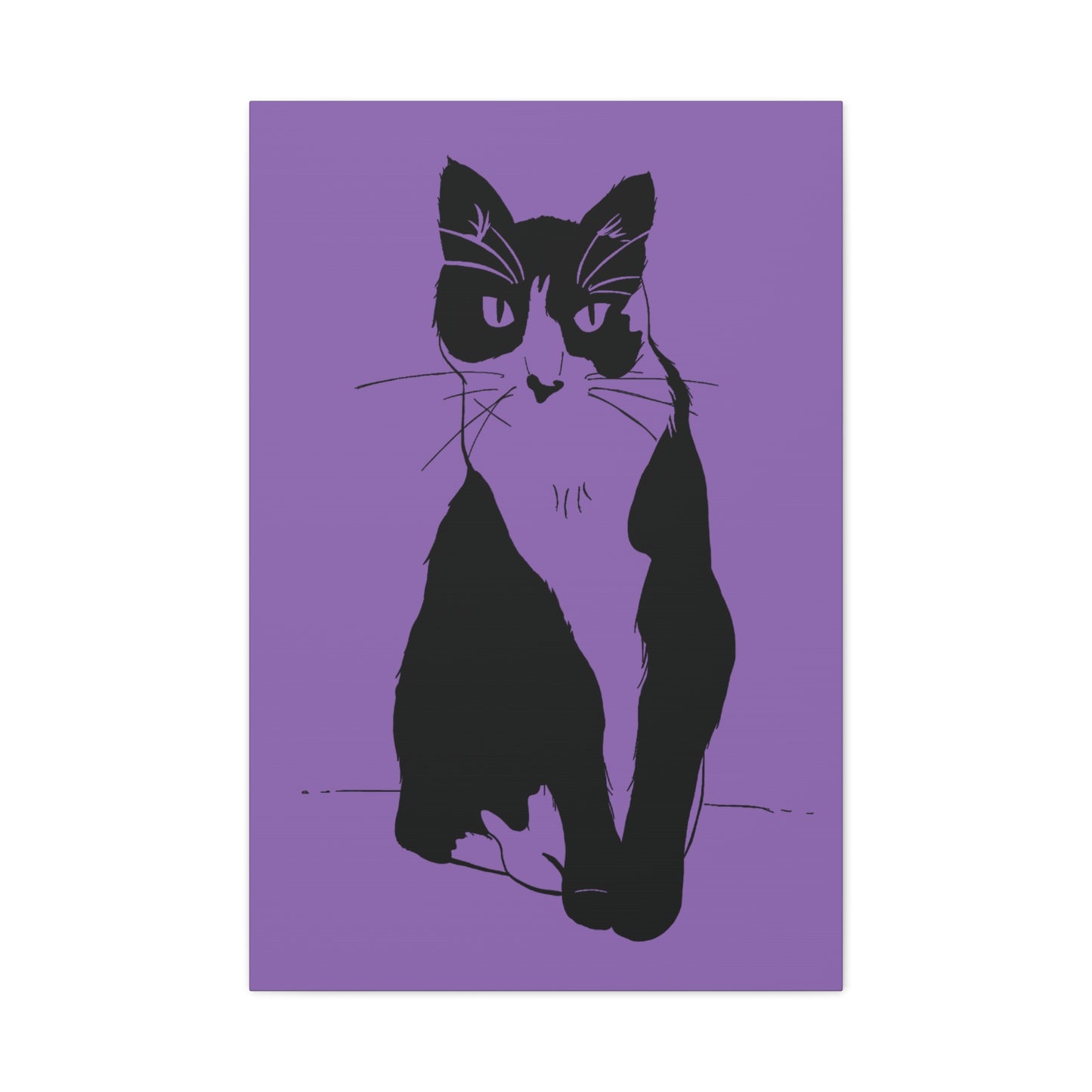 Cat Canvas Print on Purple (Transparent Style Cat) - Cat Drawing Art