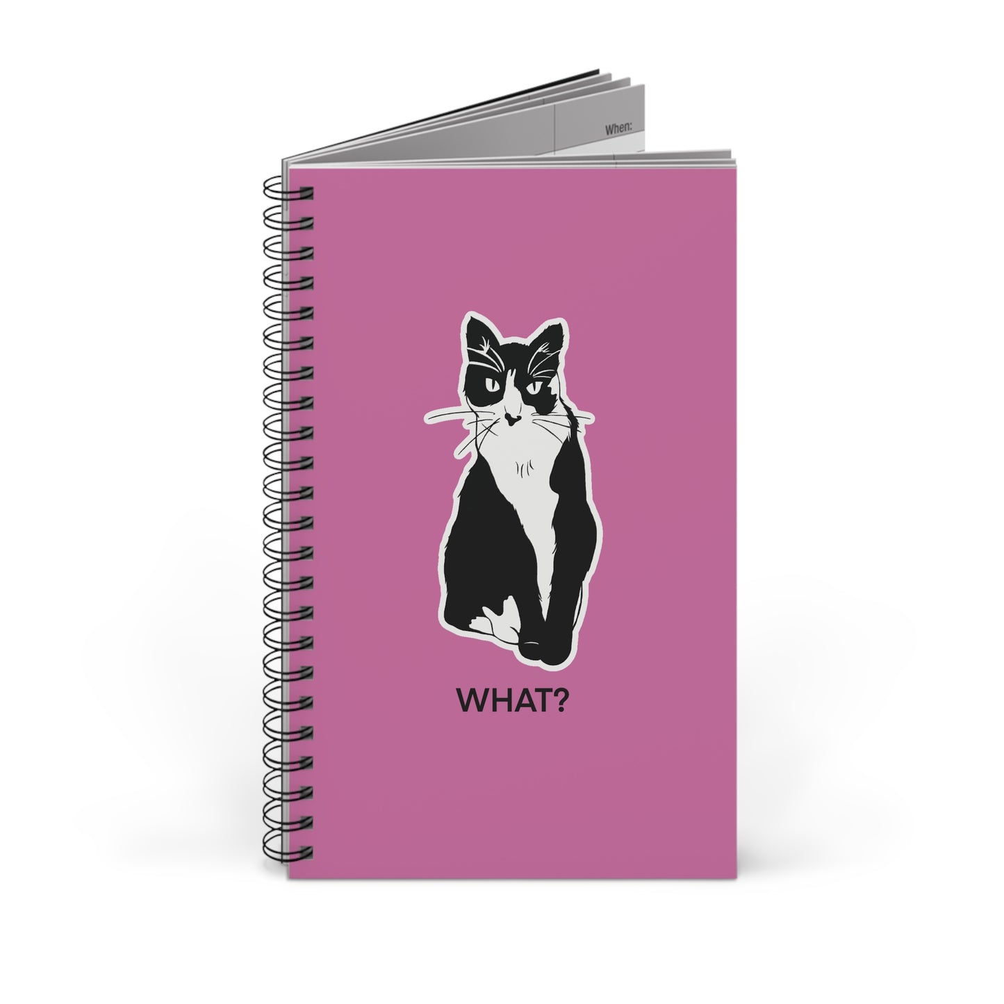 Cattitude Notebook in Light Pink (Sticker Style Cat with Black Writing) - Cat Spiral Notebook