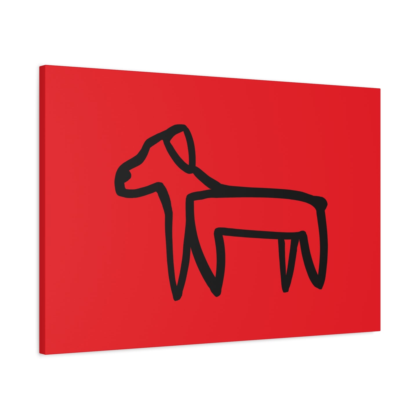 Dog Canvas Print on Red (Transparent Style Black Dog) - Dog Drawing Canvas
