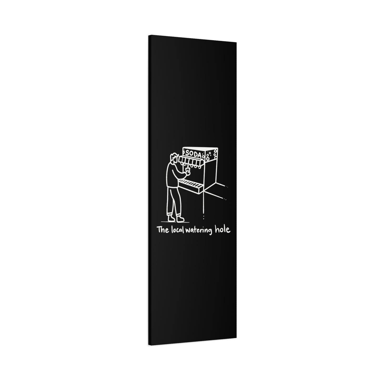Local Watering Hole Canvas Print - White Ink on Black Background