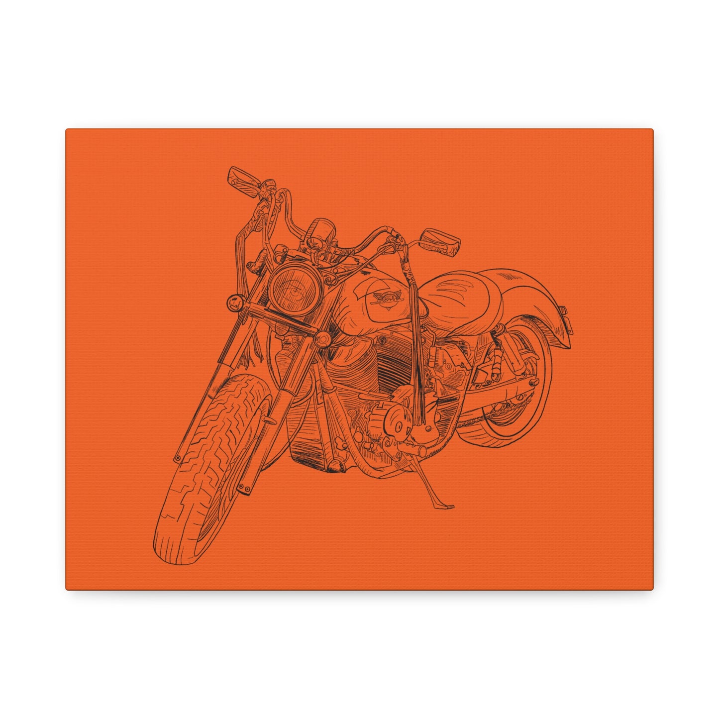 Ride Me Harley Motorcycle Sketch Canvas Print - Black Ink on Orange Background