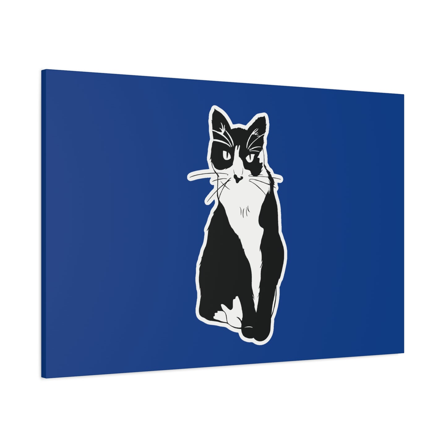 Cat Canvas Print on Dark Blue (Sticker Style Cat) - Cat Drawing Art