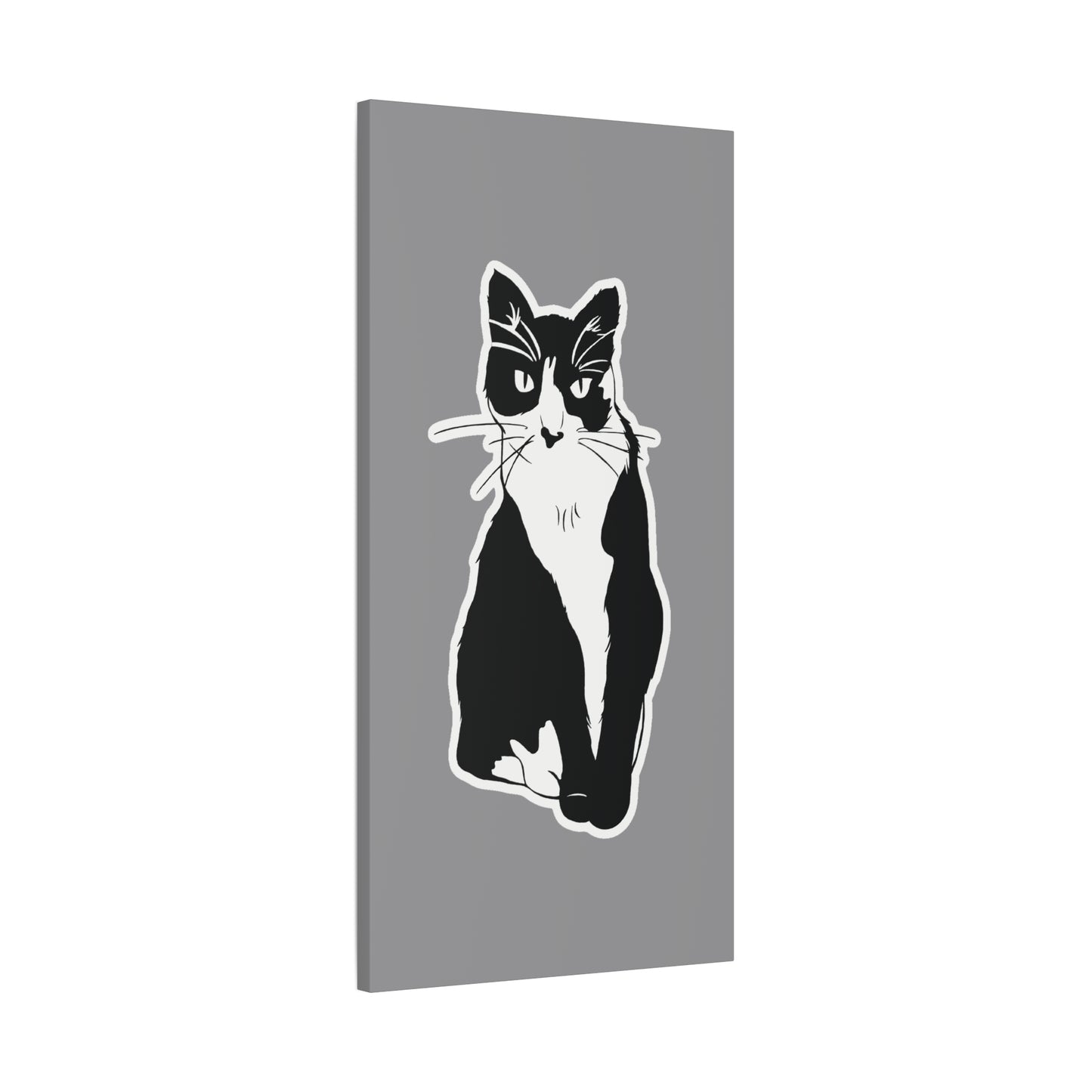 Cat Canvas Print on Grey (Sticker Style Cat) - Cat Drawing Wall Art
