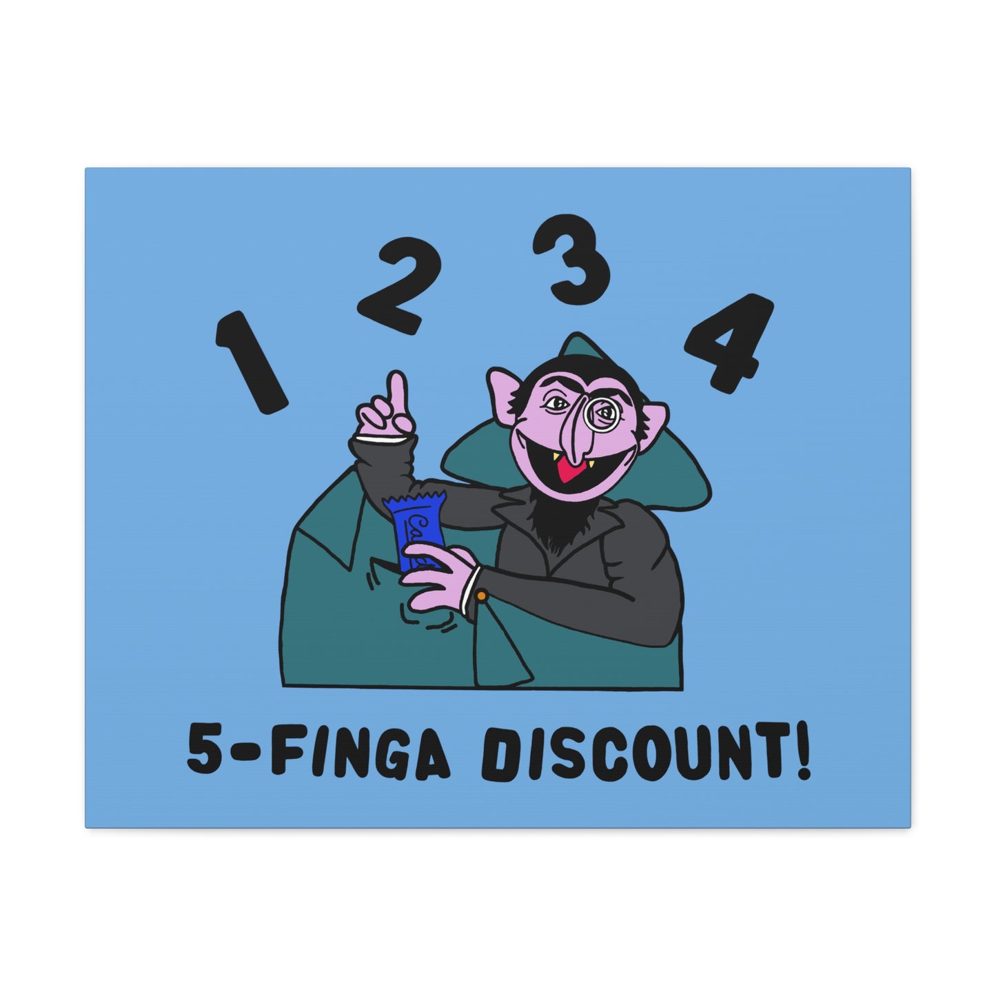 Five Finger Discount Canvas Print Light Blue - Sesame Street The Count Parody Art Print
