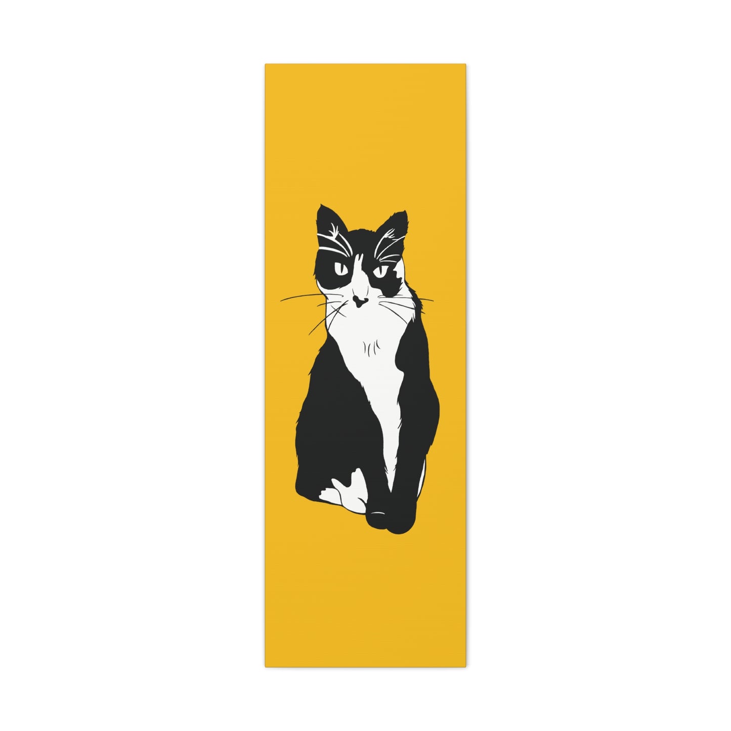 Cat Canvas on Yellow (B&W Style Cat) - Cat Drawing Art