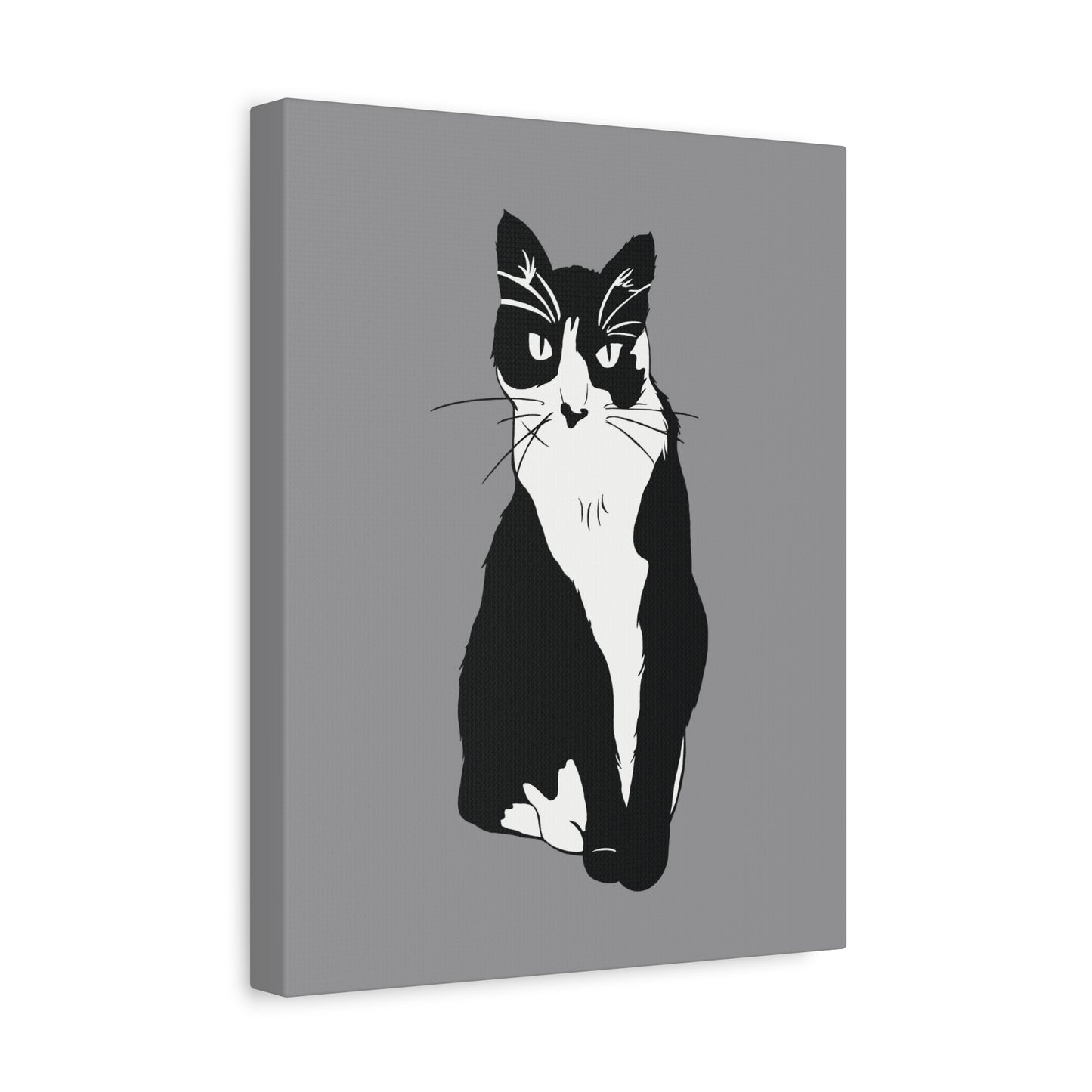 Cat Canvas on Grey (B&W Style Cat) - Cat Drawing Art