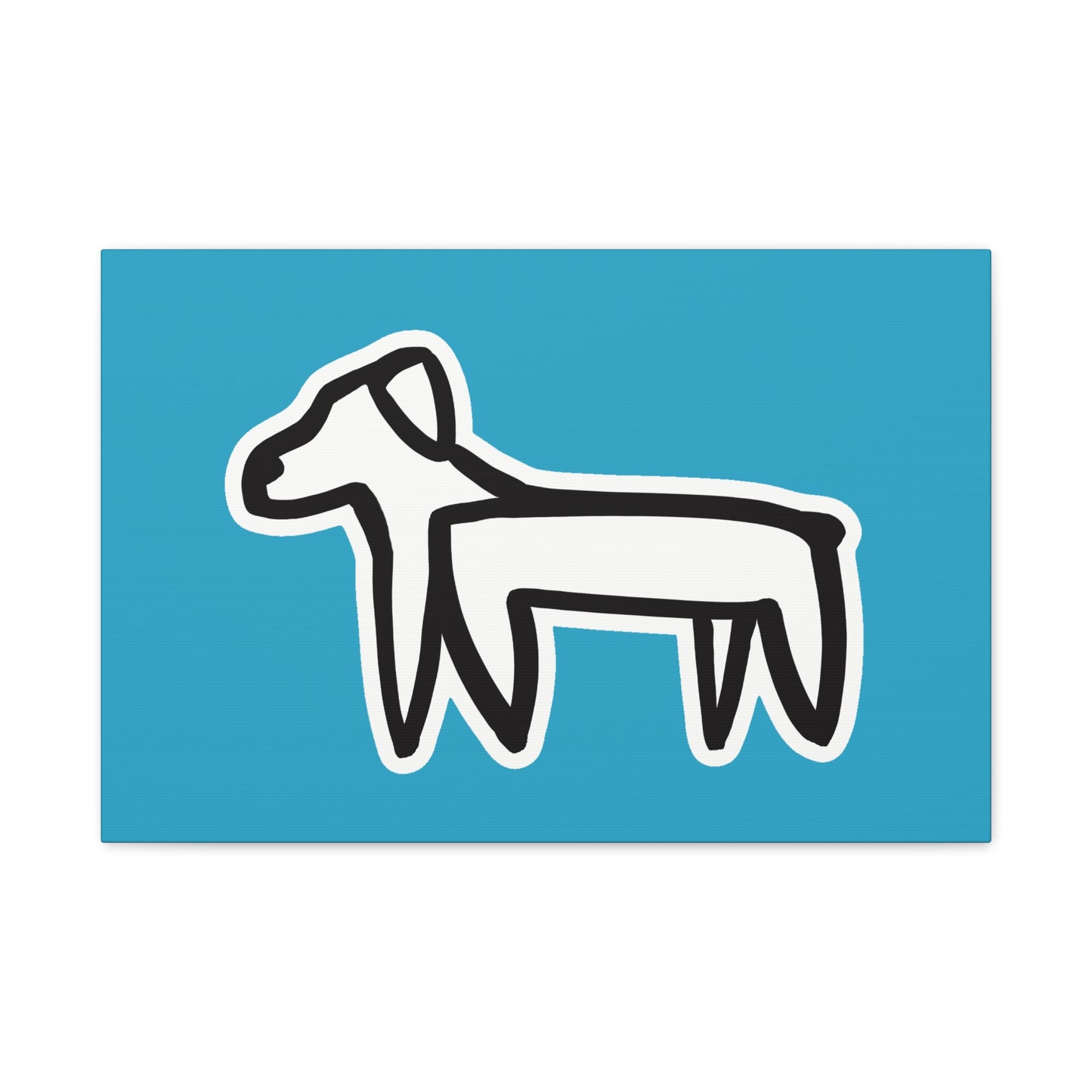Dog Canvas Print on Turquoise (Sticker Style Black Dog) - Dog Drawing Wall Art