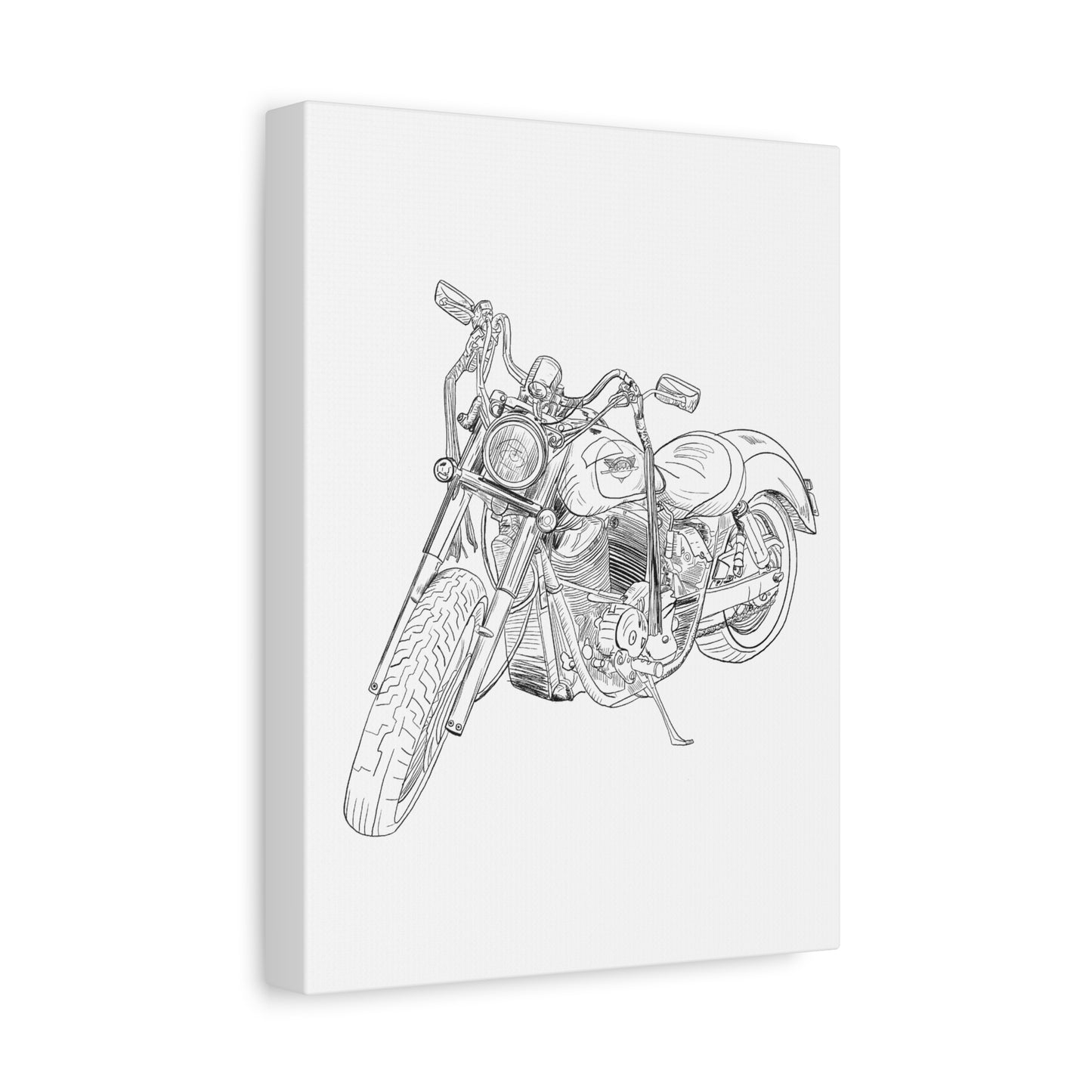 Ride Me Harley Motorcycle Sketch Canvas Print - Black Ink on White Background