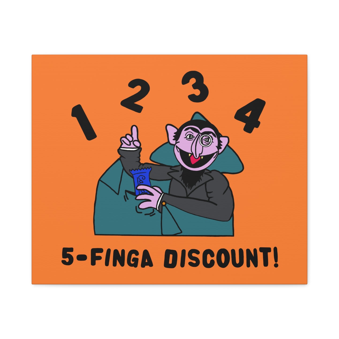 Five Finger Discount Canvas Print Light Orange - Sesame Street The Count Parody Art Print