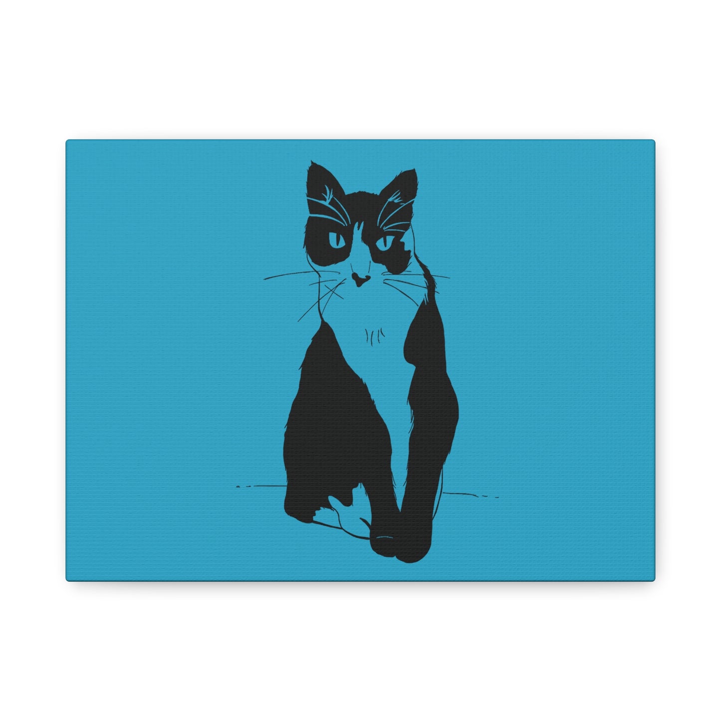 Cat Canvas Print on Turquoise (Transparent Style Cat) - Cat Drawing Art
