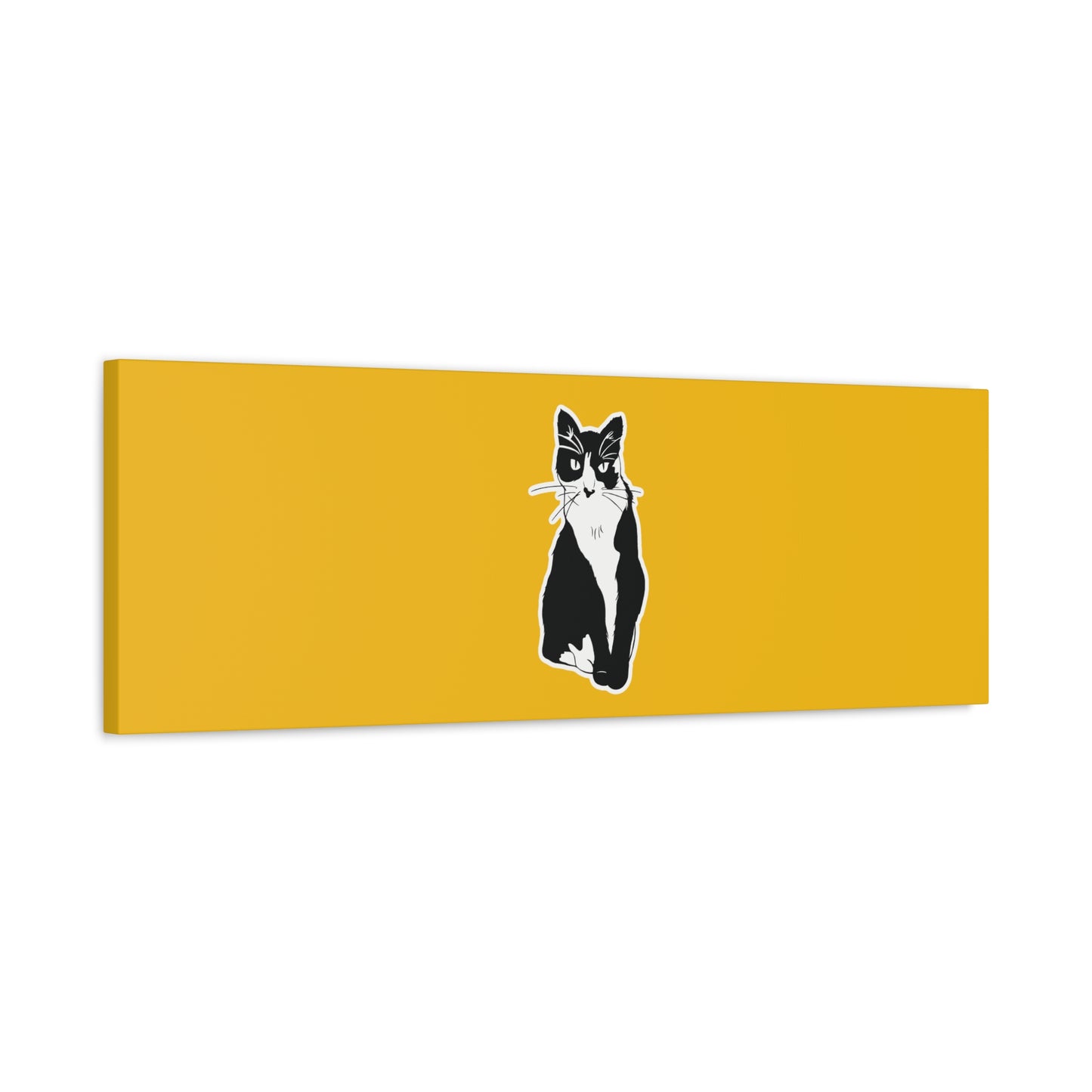 Cat Canvas Print on Yellow (Sticker Style Cat) - Cat Drawing Art