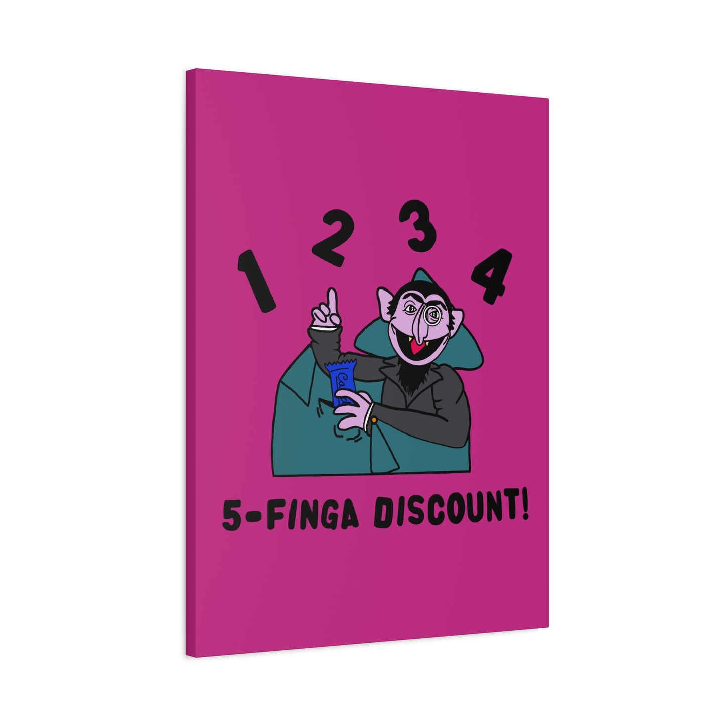 Five Finger Discount Canvas Print Pink - Sesame Street The Count Parody Art Print