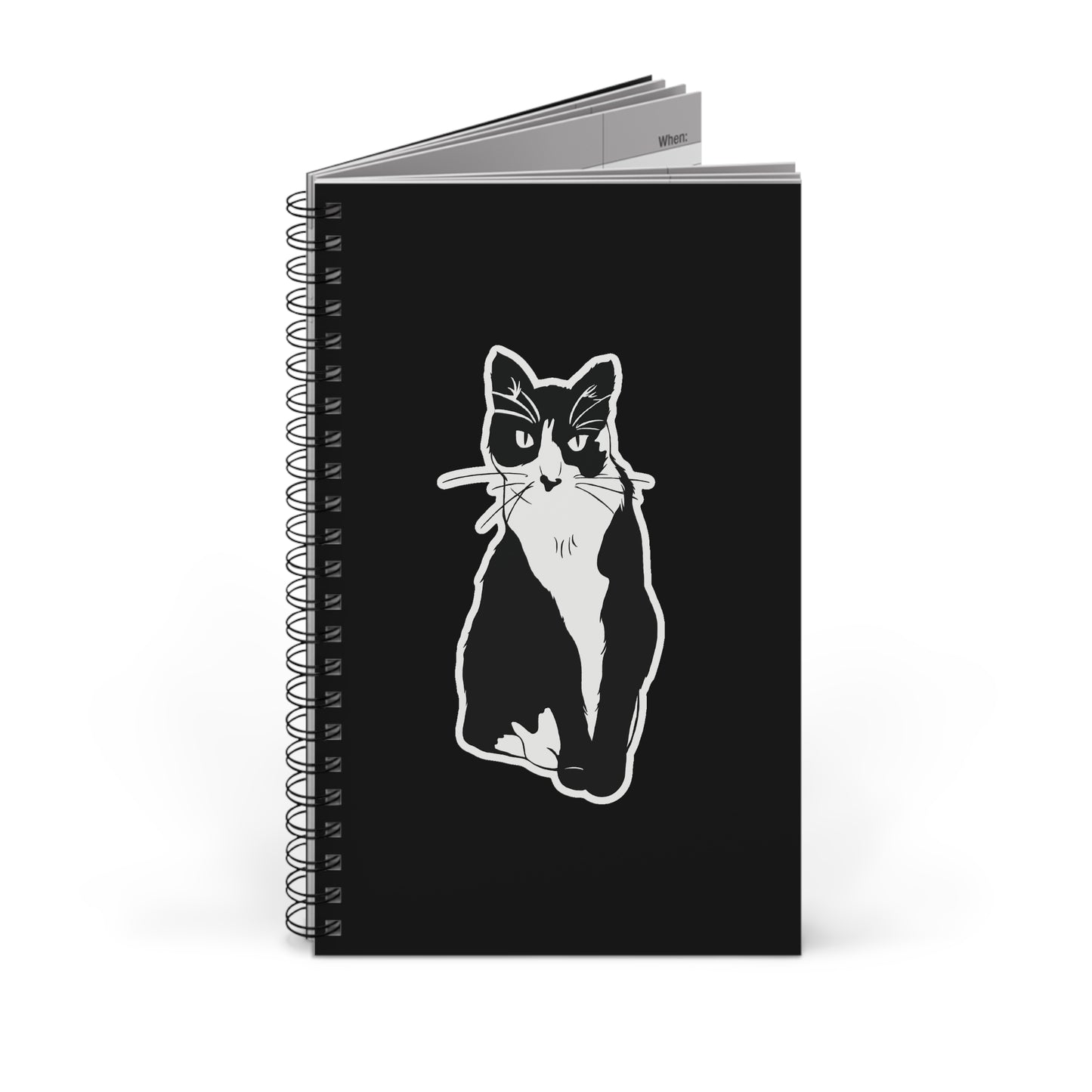 Cat Notebook in Black (Sticker Style Cat) - Cat Spiral Notebook