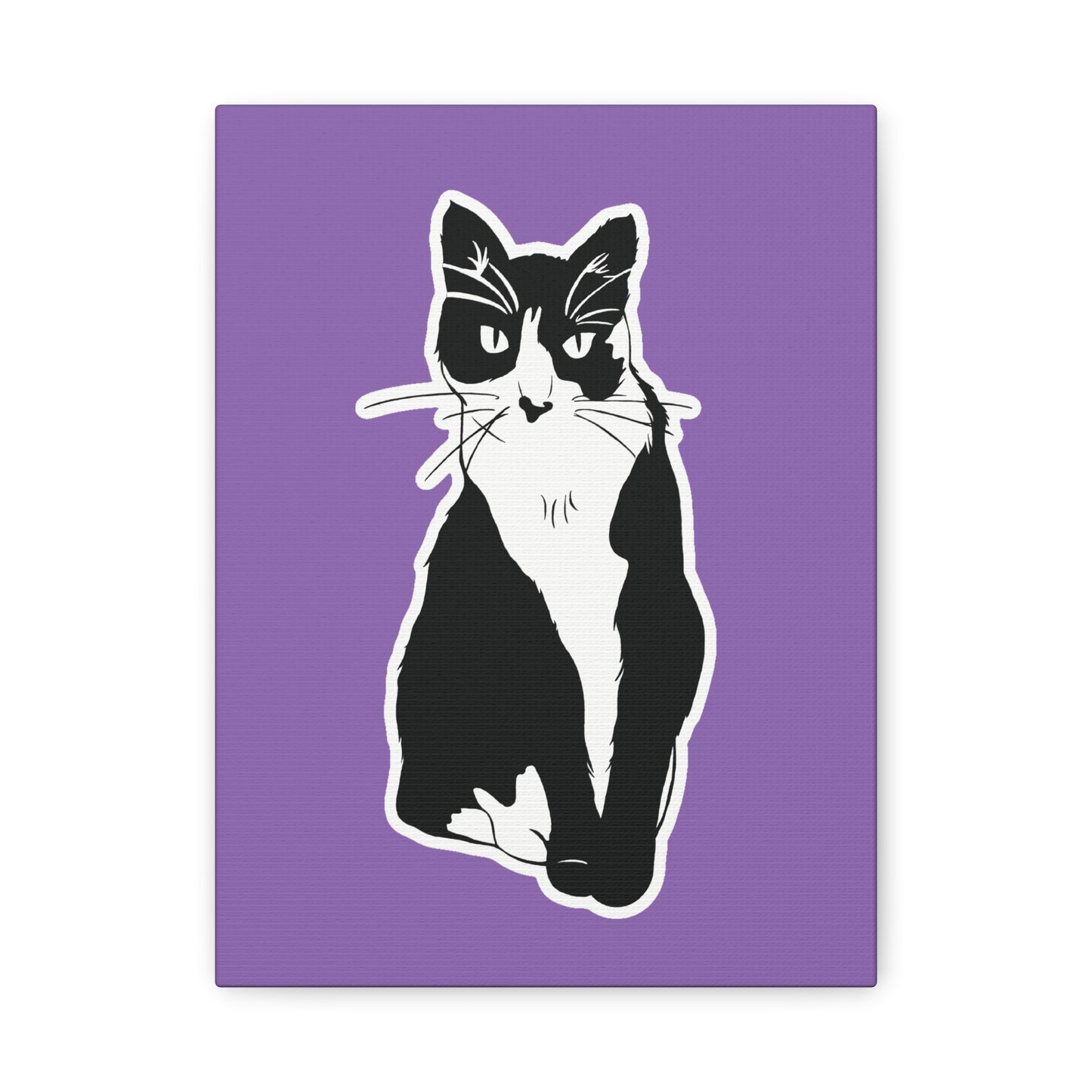 Cat Canvas on Light Purple (Sticker Style Cat) - Cat Drawing Art