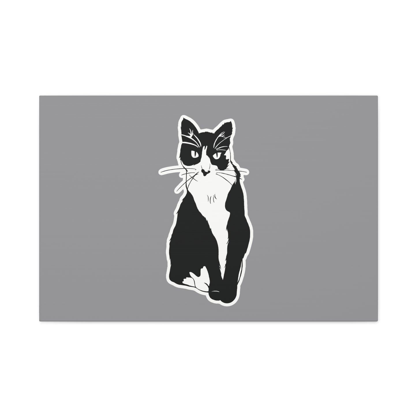 Cat Canvas Print on Grey (Sticker Style Cat) - Cat Drawing Wall Art
