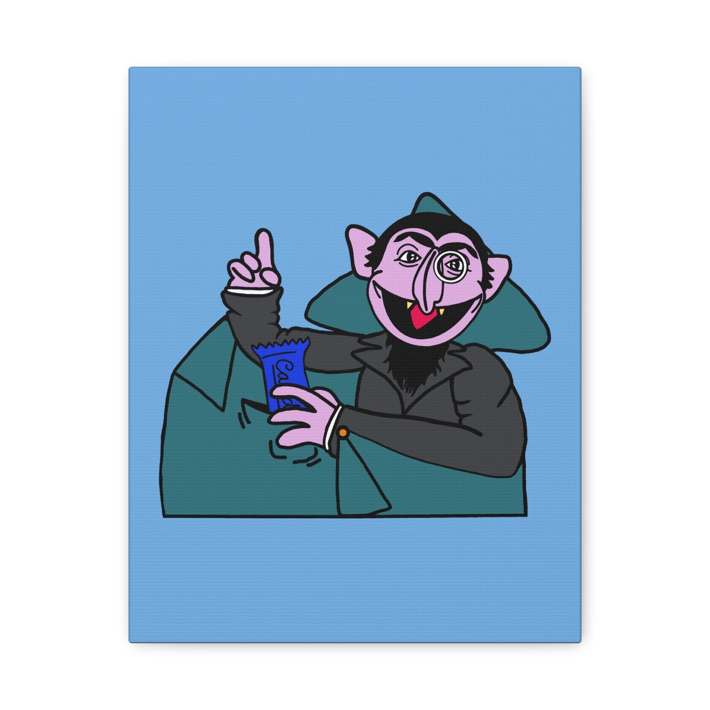 The Count Stealing Candy Canvas Print Light Blue - Sesame Street The Count Parody Art