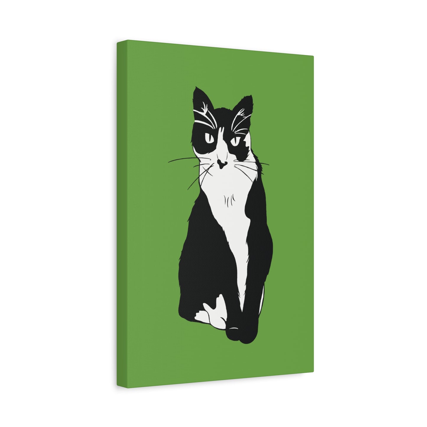 Cat Canvas on Green (B&W Style Cat) - Cat Drawing Art