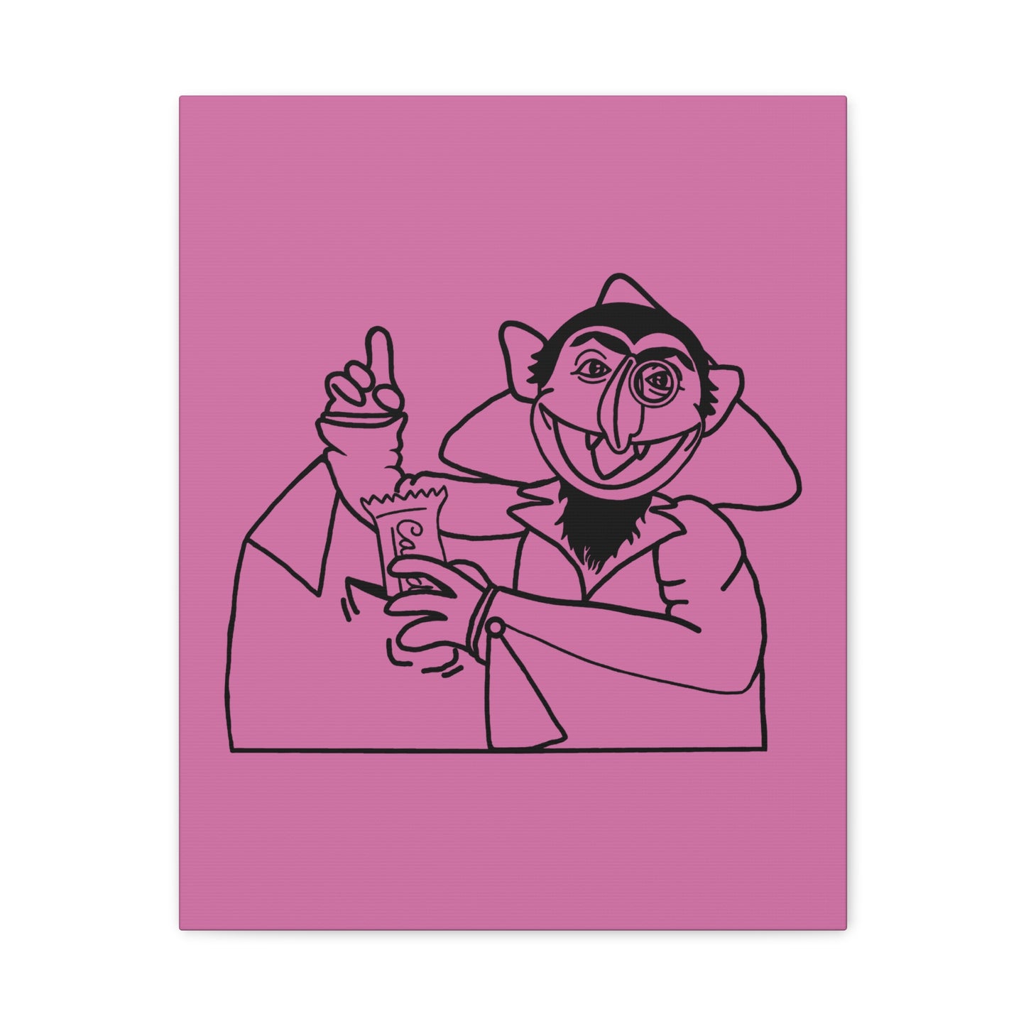 The Count Stealing Candy Outline Canvas Print Light Pink - Sesame Street The Count Parody Art