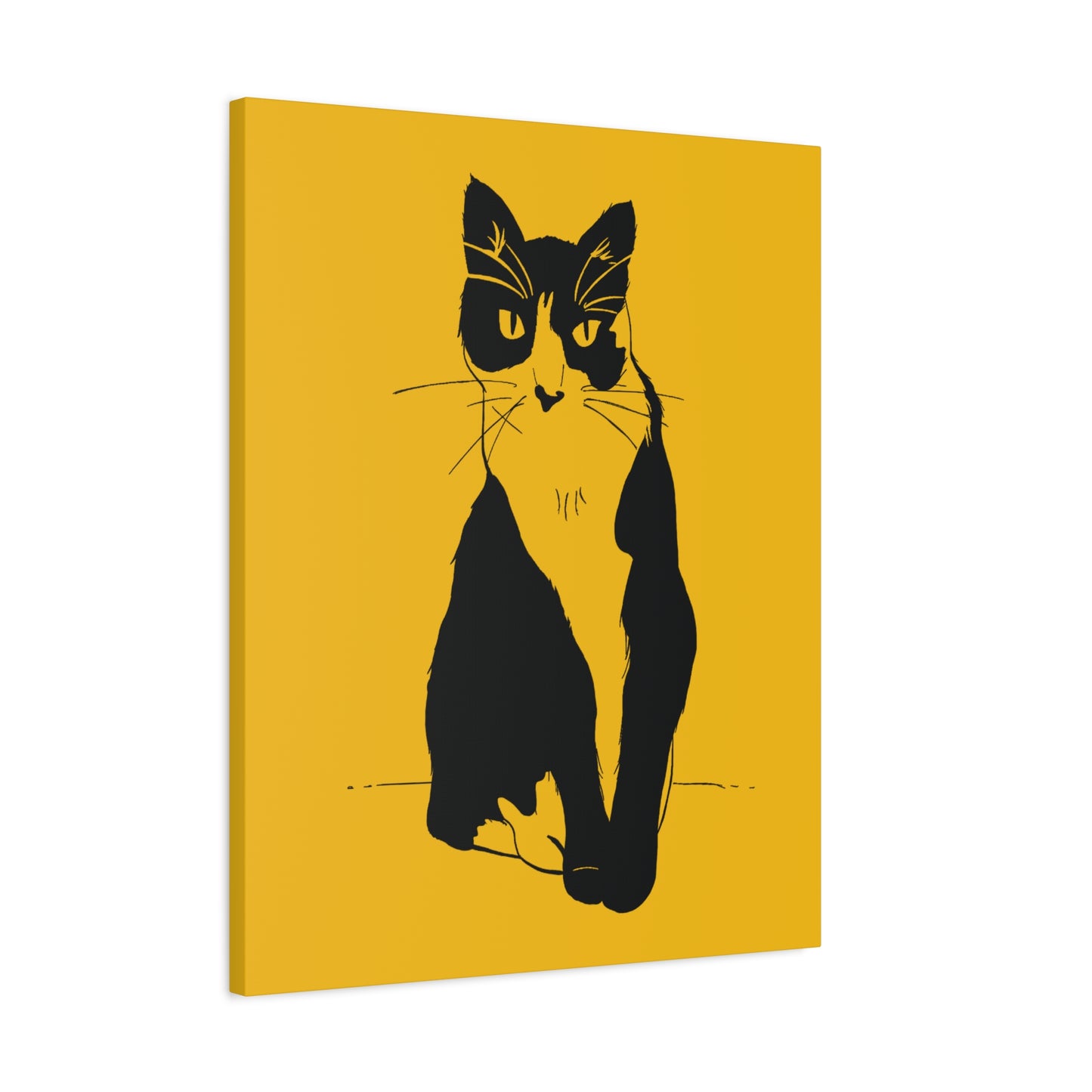 Cat Canvas Print on Yellow (Transparent Style Cat) - Cat Drawing Art