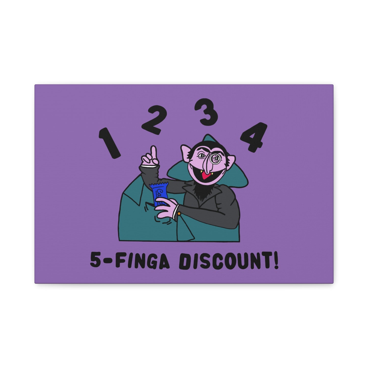 Five Finger Discount Canvas Print Light Purple - Sesame Street The Count Parody Art Print