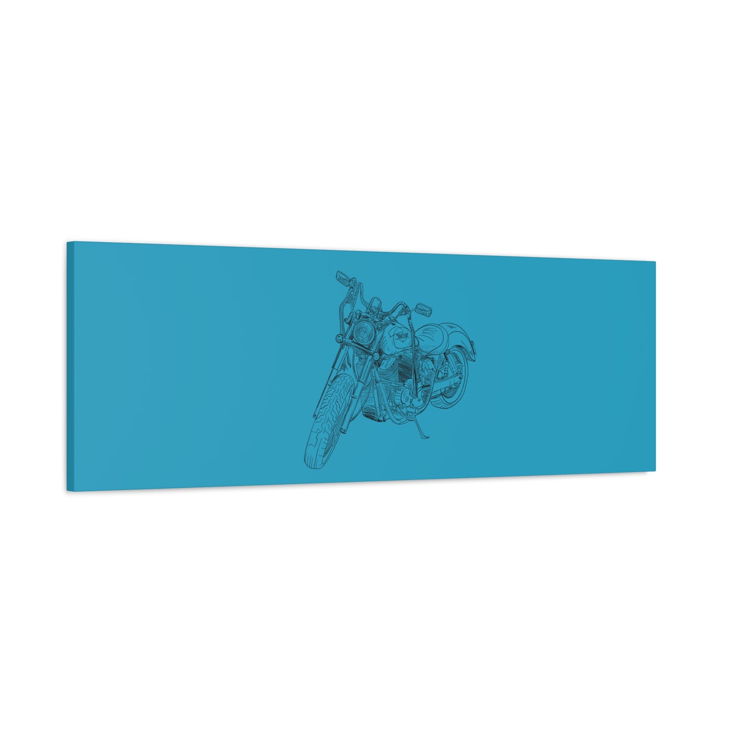 Ride Me Harley Motorcycle Sketch Canvas Print - Black Ink on Turquoise Background