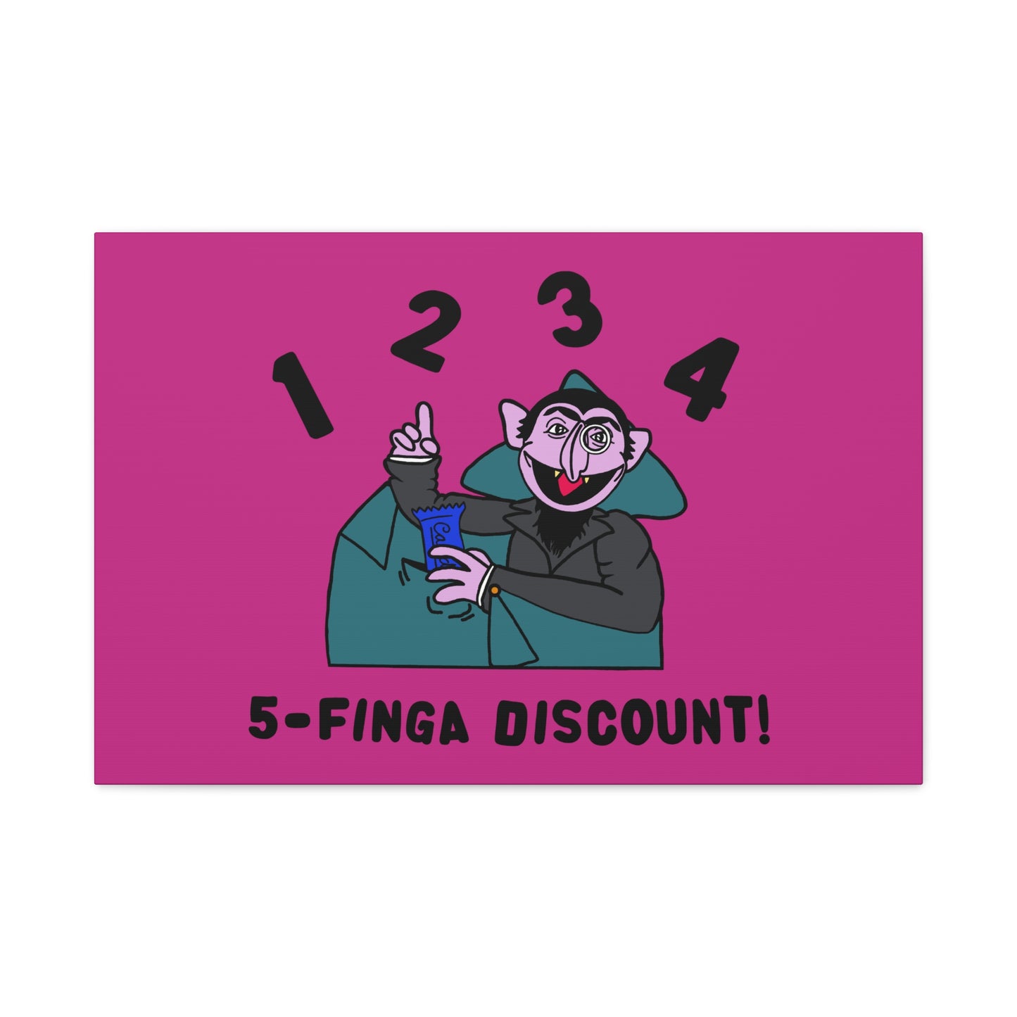 Five Finger Discount Canvas Print Pink - Sesame Street The Count Parody Art Print