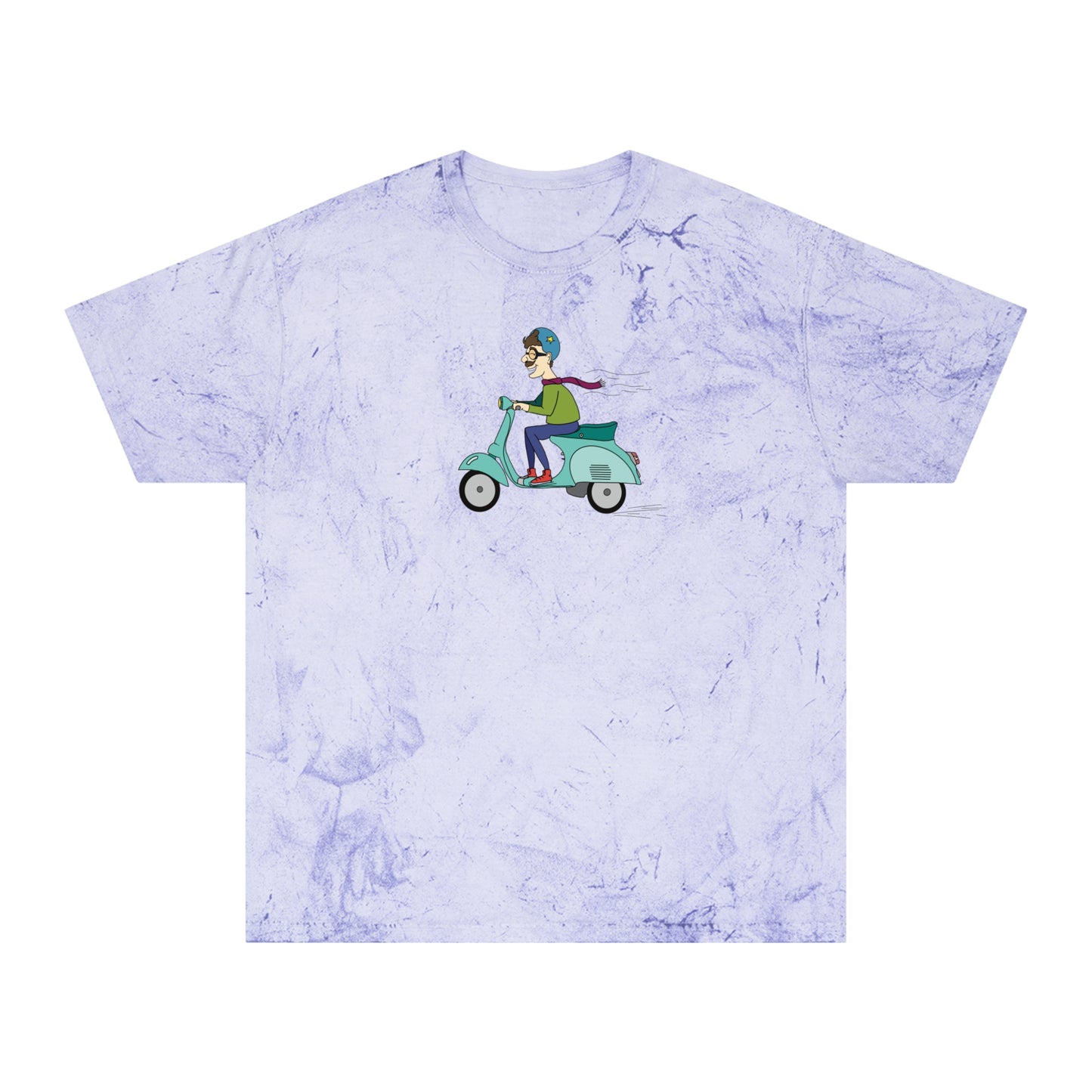Mustached Moped Rider Color Blast Tee