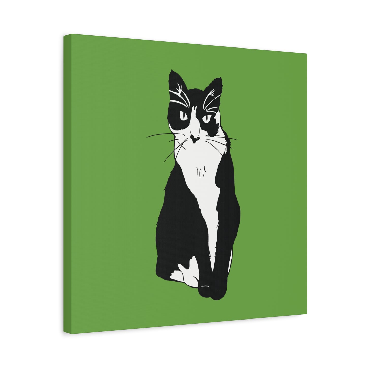 Cat Canvas on Green (B&W Style Cat) - Cat Drawing Art