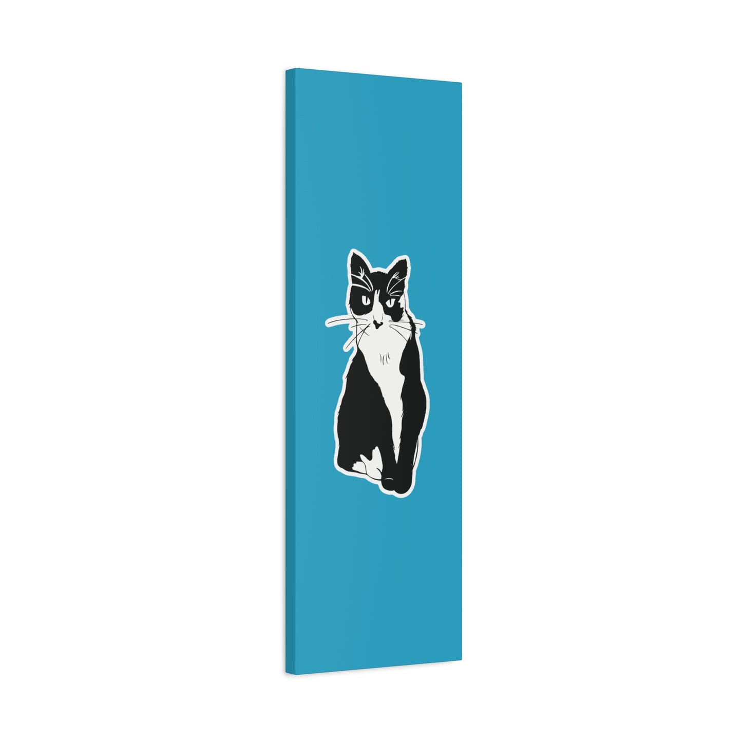 Cat Canvas Print on Turquoise (Sticker Style Cat) - Cat Drawing Art