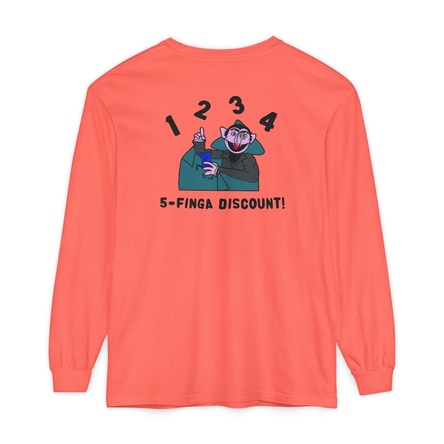 Five Finger Discount Long Sleeve Tee Back Design - Sesame Street The Count Parody Shirt