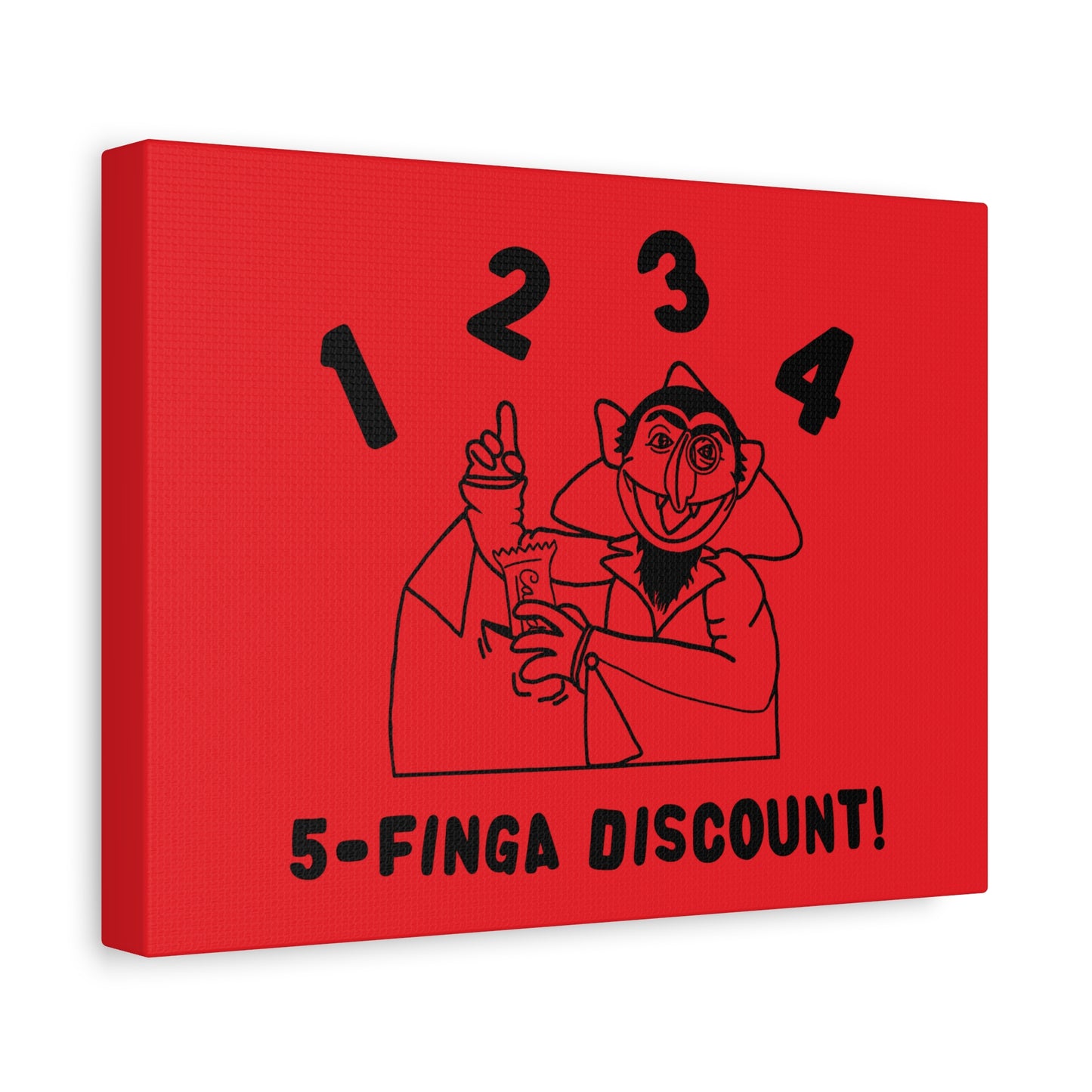 Five Finger Discount Outline Canvas Print Red - Sesame Street The Count Parody Art Print
