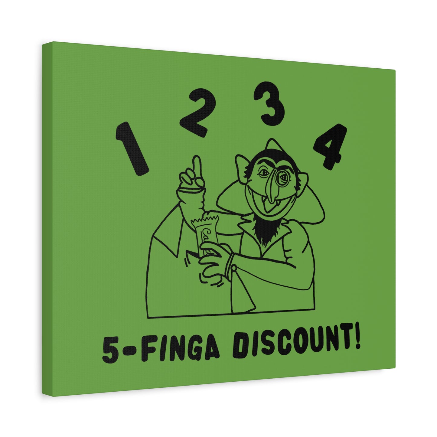 Five Finger Discount Outline Canvas Print Green - Sesame Street The Count Parody Art Print